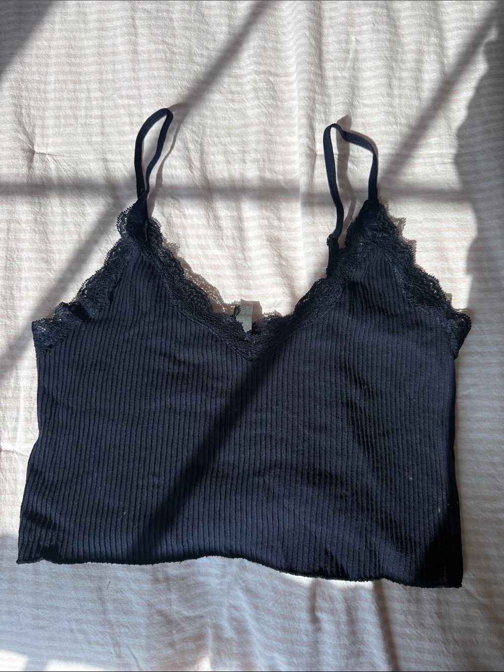 Francesca's Navy Ribbed Lace-Trim Cami
